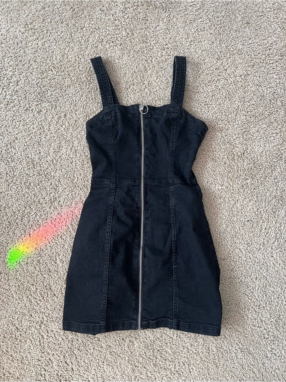 Black Zip-Front Denim Mini Dress